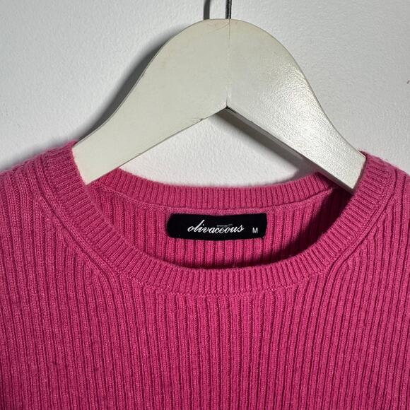 Olivacious Top Women M Pink Ribbed Knit Crop Tank Sweater Bratz Y2K Preppy - Picture 3 of 4